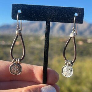 SILPADA “Prairie Girl” Sterling Silver Brown Leather Drop Disc Earrings - #W2179